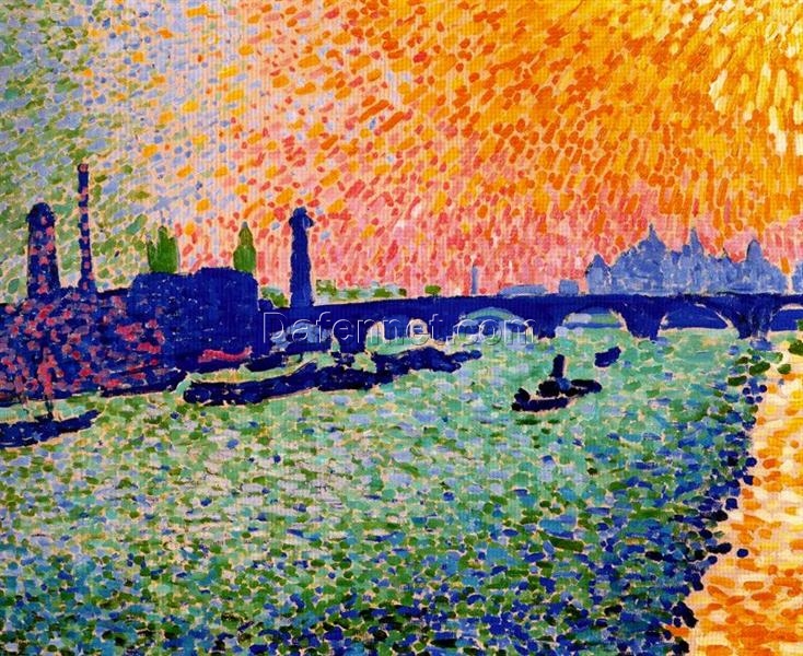 Exquisite ‘The Bridge, view on the river’ Oil Painting – 80.5 x 101 cm, in the Style of Andre Derain’s Fauvism and Neo – Impressionism