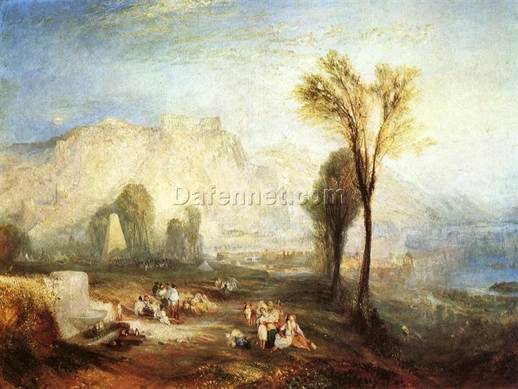 Enthralling ‘The Bright Stone of Honour (Ehrenbreitstein) and the Tomb of Marceau, from Byron’s ‘Childe Harold” Inspired Literary Oil Painting – Hand – painted in Dafen Village Studio, Embracing J.M.W. Turner’s 1835 Romanticism