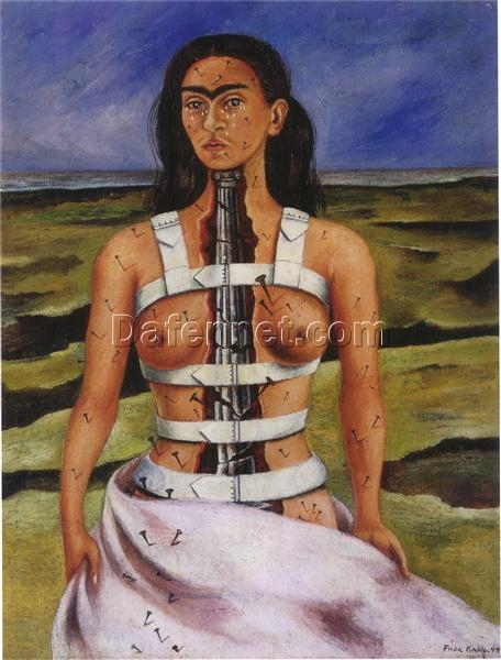 Custom Oil Painting Inspired by Frida Kahlo’s The Broken Column (La Columna Rota) – Hand-Painted Naïve Art Reproduction from DaFen Village Studio | Symbolic Mexican Fine Art for Home and Office Décor