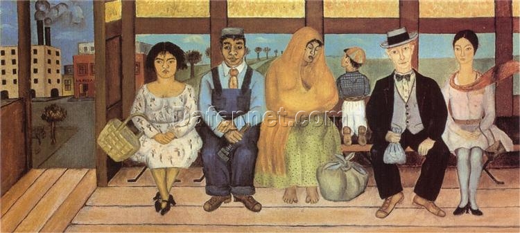 Custom Oil Painting Inspired by Frida Kahlo’s The Bus (El Camión) – Hand-Painted Naïve Art Reproduction from DaFen Village Studio | Mexican Fine Art for Home, Office, and Gallery Décor