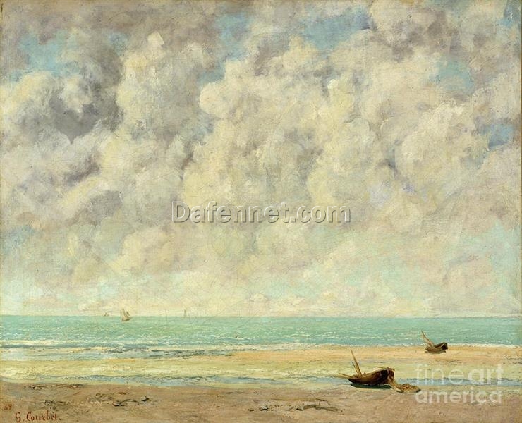 Enchanting Gustave Courbet’s ‘The Calm Sea’ Realist Oil on Canvas Landscape – 1869 Masterpiece for Art Lovers