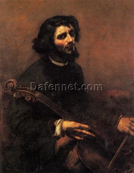 Exquisite Dafen Village – Crafted Replica of Gustave Courbet’s ‘The Cellist, Self Portrait’ – Ideal for Art Aficionados Chasing Romantic Self – portraits and Musical Art Themes