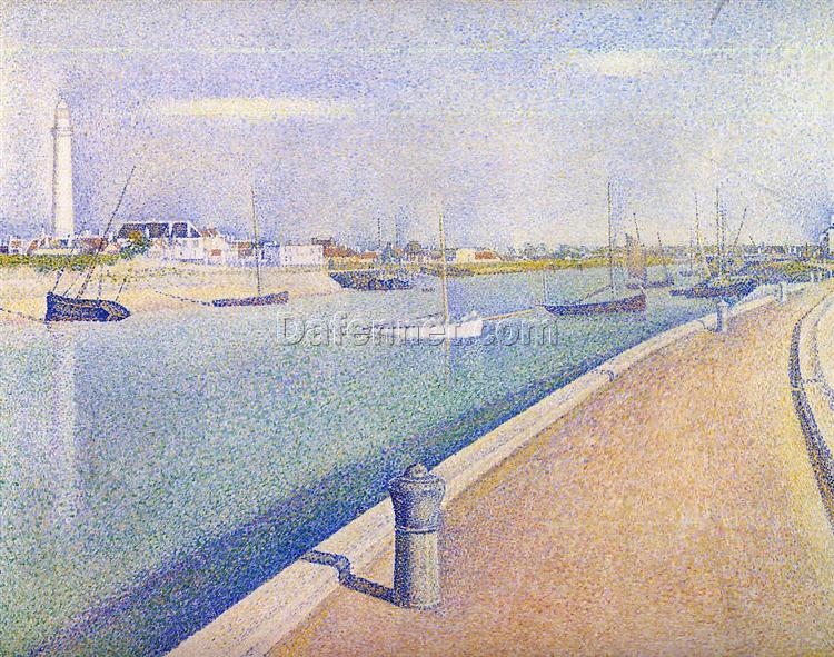 Exquisitely Hand-Painted Oil on Canvas Replica of Georges Seurat’s ‘The Channel of Gravelines, Petit Fort Philippe’ – A Stunning Neo-Impressionist and Pointillist Cityscape by Dafen Village Artists for Art Aficionados and Coastal Art Lovers