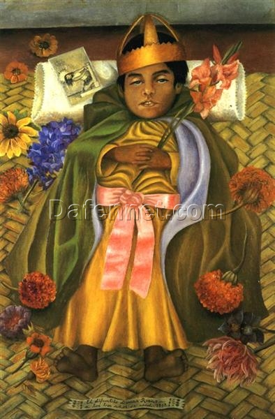 Custom Oil Painting Inspired by Frida Kahlo’s The Deceased Dimas – Hand-Painted Naïve Art Portrait Reproduction from DaFen Village Studio | Symbolic Mexican Fine Art for Home, Office, and Gallery Décor