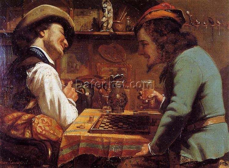 Unique ‘The Draughts Players’ Inspired Oil Painting by Dafen Village Artists – Ideal for Those Searching for Authentic Romantic Genre Paintings with a Sense of Engagement