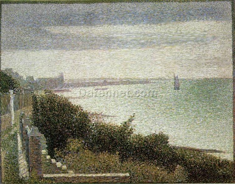 Exquisitely Hand-Painted Oil on Canvas Replica of Georges Seurat’s ‘The English Channel at Grandcamp’ – A Breathtaking Neo-Impressionist and Pointillist Landscape Masterpiece by Dafen Village Artists for Art Aficionados and Coastal Art Enthusiasts