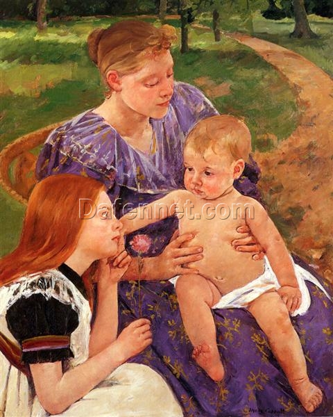 Charming Mary Cassatt’s ‘The Family’ (1893) Oil on Canvas Replica – Capturing the Essence of Impressionist Tenderness