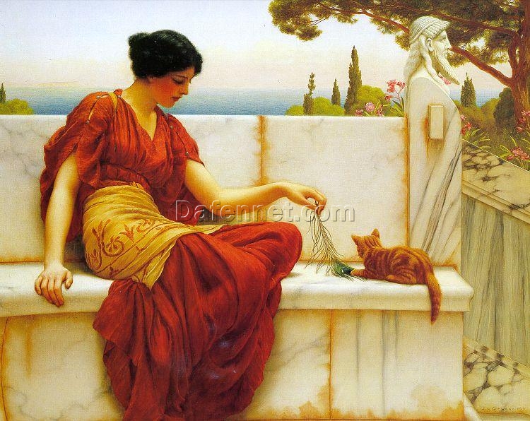 Alluring Hand – painted Oil Reproduction of ‘The Favourite’ INSPIRED BY John William Godward’s 1901 Neoclassical Genre Painting, from Dafen Village for Art Enthusiasts and Neoclassical Art Lovers