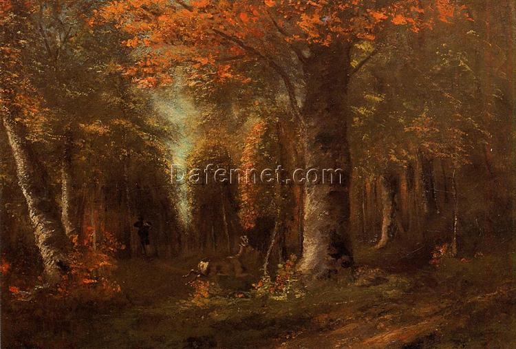 Unique ‘The Forest in Autumn’ (La Foret En Automne) Inspired Oil Painting by Dafen Village Artists – Ideal for Those Searching for Authentic Realist Landscapes with Seasonal Charm