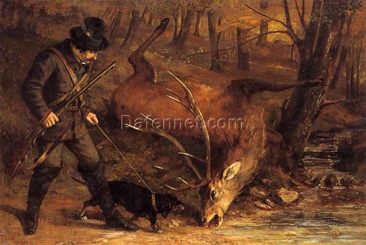 Authentically Rendered 1859 ‘The German Huntsman’ by Gustave Courbet – Realist Oil Canvas Landscape, Capturing the Spirit of the Musée des Beaux-Arts de Lons-le-Saunier Original, Perfect for Art Collectors and Those Seeking Unique Decor