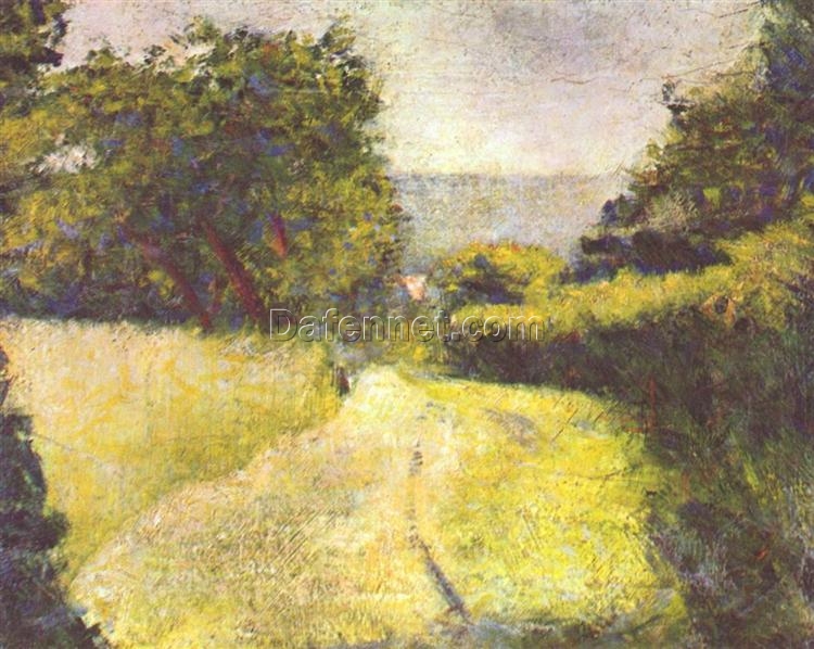 Exquisitely Hand-Painted Oil on Canvas Replica of Georges Seurat’s ‘The Hollow Way’ (Le Chemin creux) – A Serene Impressionist Landscape by Dafen Village Artists for Art Aficionados and Nature Enthusiasts