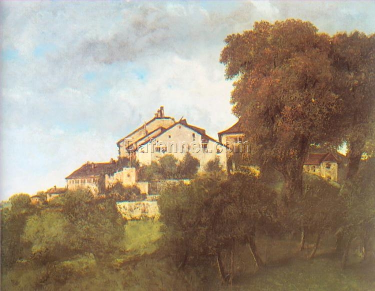 Gustave Courbet’s Timeless 1853 ‘The Houses of the Chateau D’Ornans’ – Realist Landscape Oil Painting on Canvas, A Homage to a Private Artistic Heritage