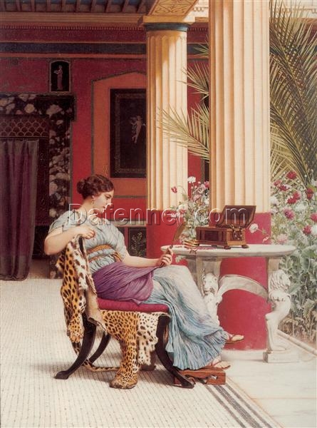 Custom – made Oil Painting of ‘The Jewel Casket’ in the Vein of John William Godward’s 1900 Neoclassical Style, Created in Dafen Village for Home Decorators Seeking an Artistic and Timeless Statement