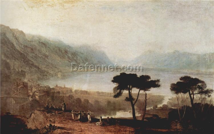 Captivating ‘The Lake Geneva seen from Montreux’ Inspired Landscape Oil Painting – Hand – painted in Dafen Village Studio, Echoing J.M.W. Turner’s Romanticism