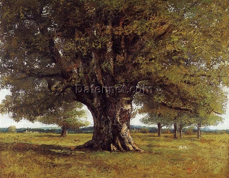 Authentically Rendered 1864 ‘The Oak of Flagey (The Oak of Vercingetorix)’ by Gustave Courbet – Realist Oil Canvas Landscape, Capturing the Spirit of the Murauchi Art Museum Original, Perfect for Art Collectors and History Buffs