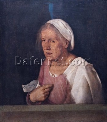 Exquisite Dafen Village Creation: ‘The Old Woman’ Inspired by Giorgione (1506) – High Renaissance Portrait Oil Painting on Canvas