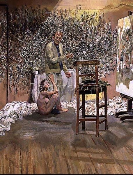 Highly Detailed Replica of Lucian Freud’s ‘The Painter Surprised by a Naked Admirer’ (2004 – 2005) – Expressionist Genre Oil Painting from Dafen Village Studio