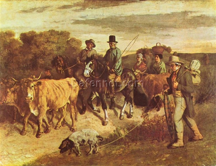 Grand 1850 – 1855 Gustave Courbet ‘The Peasants of Flagey Returning from the Fair’ Realist Oil on Canvas Genre Painting – 208.5×275 cm, Inspired by Musée des Beaux-Arts et d’archéologie de Besançon Masterpiece