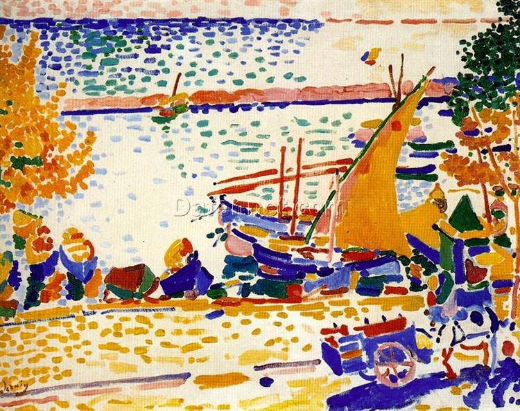 Andre Derain’s ‘The Port of Collioure’ Inspired Oil Painting on 72 x 91 cm Canvas – A Captivating Pointillist and Neo-Impressionist Landscape for Discerning Collectors