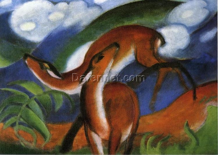 High-quality ‘The Red Deer II’ Inspired Oil Painting by Franz Marc – Direct from Dafen Village Studios for Art Connoisseurs