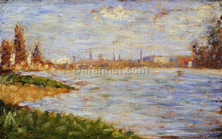 Exquisitely Hand-Painted Oil on Wood Replica of Georges Seurat’s ‘The Riverbanks’ – A Serene Impressionist Landscape Masterpiece by Dafen Village Artists for Art Aficionados and Nature Lovers