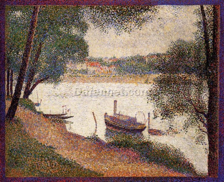 Exquisitely Hand-Painted Oil on Canvas Replica of Georges Seurat’s ‘The Seine at La Grande Jatte in the Spring’ – A Captivating Neo-Impressionist and Pointillist Landscape by Dafen Village Artists for Art Aficionados and Nature Lovers