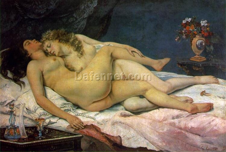 Authentically Rendered 1866 ‘The Sleepers’ (Le Sommeil) by Gustave Courbet – Realist Oil Canvas Nude Painting from Petit Palais, Ideal for Art Connoisseurs