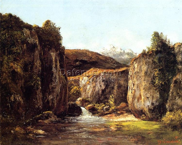 Hand-Painted Oil on Canvas Replica of Gustave Courbet’s ‘The Source among the Rocks of the Doubs’ (1871) by Dafen Village Artists – A Captivating Landscape for Art Aficionados and Home Decorators