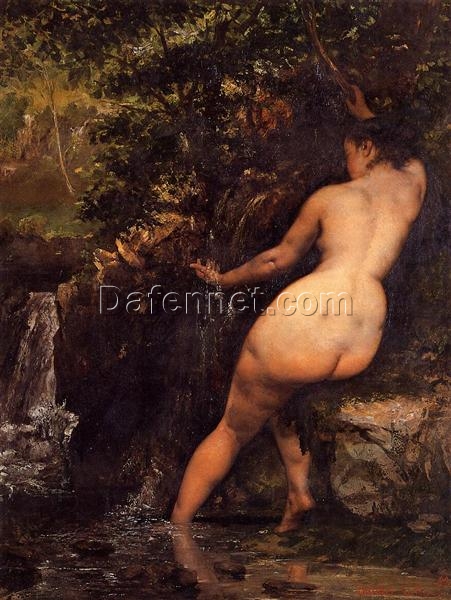 Exquisite Gustave Courbet’s ‘The Source (Bather at the Source)’ Realist Oil on Canvas Nude Painting – 1868 Masterpiece at Musée d’Orsay