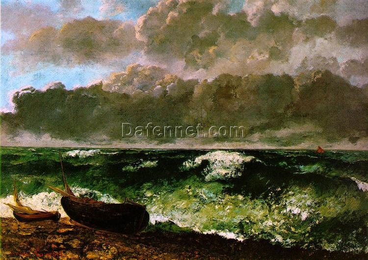 Gustave Courbet’s Timeless ‘The Stormy Sea’ – 1869 Realist Marina Oil Painting on Canvas, Inspired by Musée d’Orsay’s Treasure