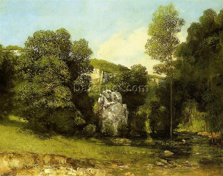 Enchanting 1865 Gustave Courbet ‘The Stream in Bremen’ (La Ruisseau de la Breme) Realist Oil on Canvas Landscape – Inspired by Musée des Beaux-Arts et d’archéologie de Besançon Masterpiece, Ideal for Art Aficionados and Nature Lovers