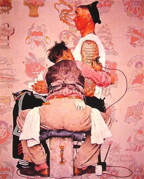 Exquisite Hand – painted Reproduction of “The Tattooist” Inspired by Norman Rockwell’s 1944 Masterpiece – Dafen Village Artwork