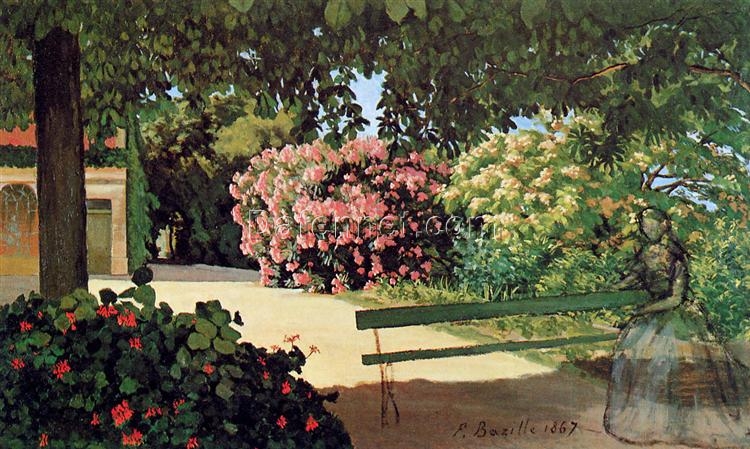 Custom – Sized Impressionist Landscape ‘The Terrace at Méric (Oleander)’ Inspired by Frederic Bazille’s 1867 Masterpiece, Handmade in Dafen Village