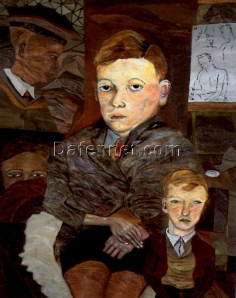 High – Quality Hand – Painted “The Village Boys” Inspired Surrealist Portrait Oil Painting from Dafen Village Studios for Home Decor