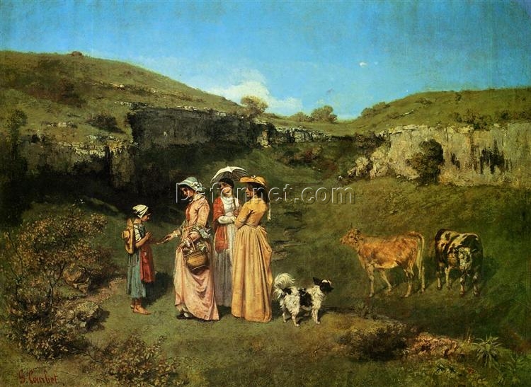 Gustave Courbet’s Timeless 1851 – 1852 ‘The Village Maidens’ – Realist Genre Oil Painting on Canvas, 54×65.4 cm, A Tribute to Met’s Collection