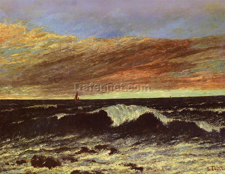 Exquisitely Hand-Painted Oil on Canvas Replica of Gustave Courbet’s ‘The Wave’ (La Vague) – A Breathtaking Realist Marine Masterpiece by Dafen Village Artists for Art Aficionados and Maritime Art Lovers