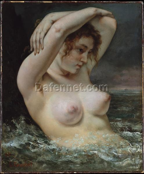 Stunning Gustave Courbet’s ‘The Woman in the Waves (The Bather)’ Realist Oil on Canvas Nude Painting – 1868 Masterpiece at Met