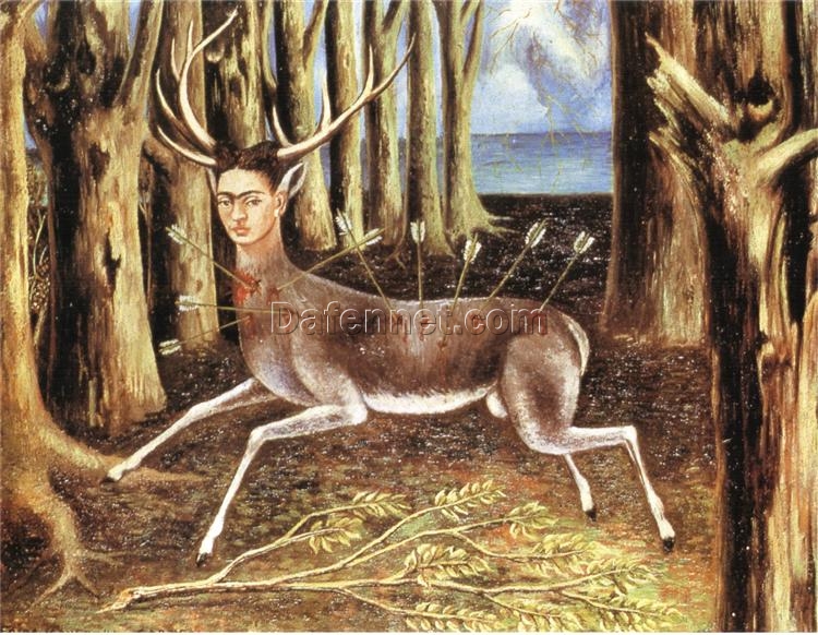 Custom Oil Painting Inspired by Frida Kahlo’s The Wounded Deer – Hand-Painted Naïve Art Reproduction from DaFen Village Studio | Symbolic Mexican Fine Art for Home and Office Décor