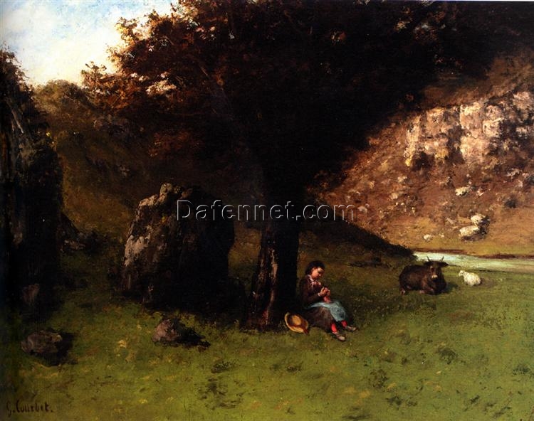 High-Resolution Print Inspired by Gustave Courbet’s ‘The Young Shepherdess’ (La Petite Bergere) – An Affordable Way to Adorn Your Space with Realist Landscape Art from Dafen Village