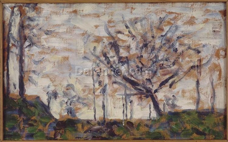 Exquisitely Hand-Painted Oil on Wood Replica of Georges Seurat’s ‘Trees, winter’ (Arbres, hiver) – A Striking Post-Impressionist Landscape by Dafen Village Artists for Art Aficionados and Winter Scene Lovers