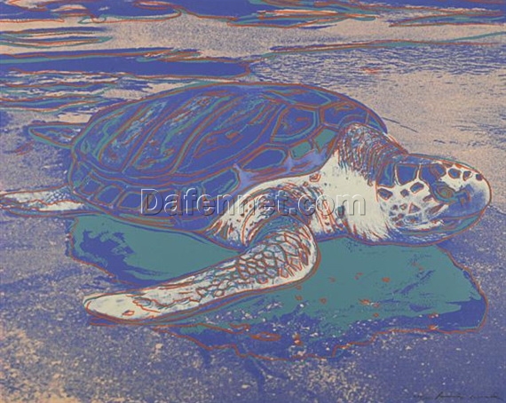 Stunning Hand – painted Oil Painting of ‘Turtle’ INSPIRED BY Andy Warhol’s 1985 Pop Art Animal Masterpiece, from Dafen Village for Art Lovers with a Fondness for Whimsical Wildlife Art