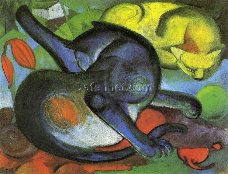 High-quality ‘Two Cats, Blue and Yellow’ Inspired Oil Painting by Franz Marc – Direct from Dafen Village Studios for Art Connoisseurs