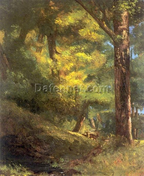 High-Resolution Print Inspired by Gustave Courbet’s ‘Two Roe Deers in the Forest’ (Deux Chevre Uils Dans la Foret) – An Affordable Way to Adorn Your Space with Realist Landscape Art from Dafen Village