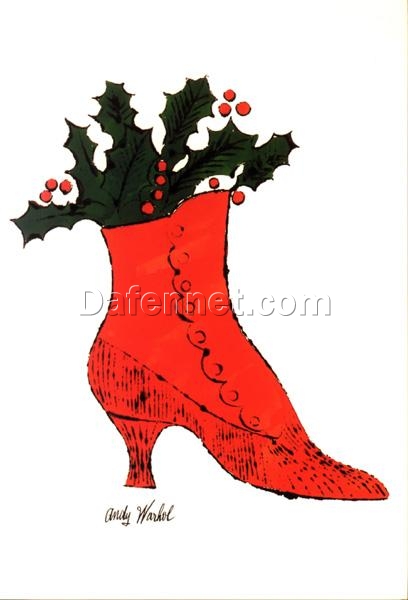 Authentic ‘Andy Warhol Inspired’ Oil Painting of ‘Untitled (red Boot Wit Holly)’ in Pop Art Style, Hand – crafted in Dafen Village for Pop Art and Still Life Connoisseurs