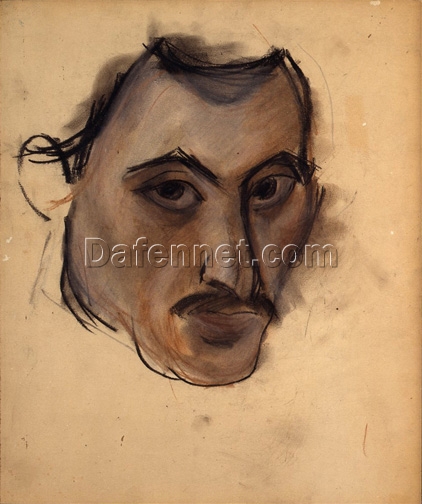 Exquisite Handmade Reproduction of Arshile Gorky’s c.1928 – c.1929 Post-Impressionist ‘Untitled (Self-Portrait)’ on Paper with Graphite and Pastel for Art Aficionados and Home Decor