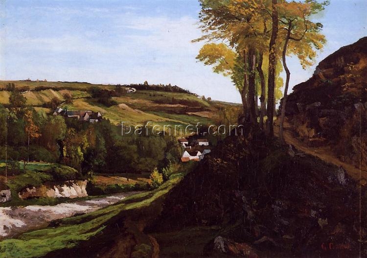 1858 Gustave Courbet Inspired ‘Valley of Ornans’ Realist Landscape Oil Painting on Canvas – Handmade by Dafen Village Studio, Perfect for Home Decor