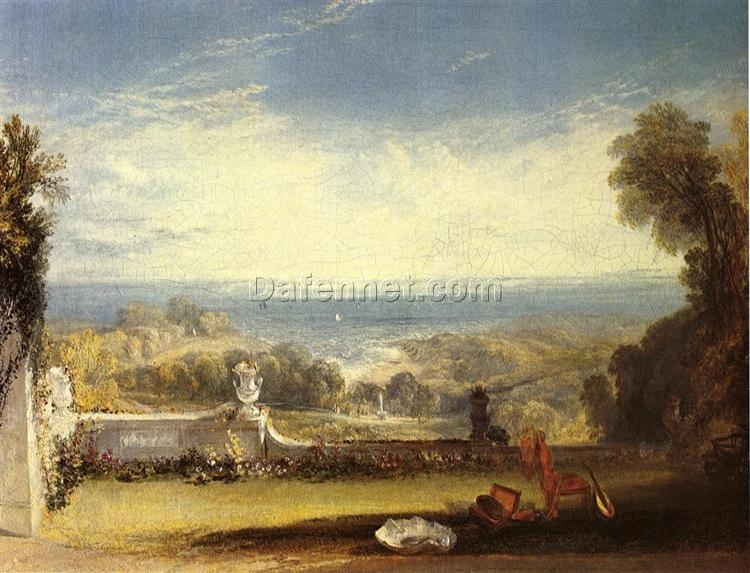 Unique View from the Terrace of a Villa at Niton, Isle of Wight – Style Landscape Oil Painting Inspired by J.M.W. Turner, Professionally Painted in Dafen Village, Ideal for Home Decor