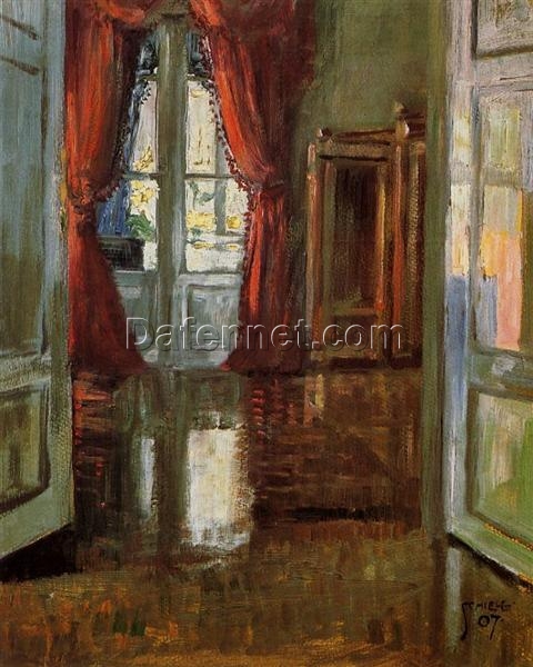 Impressionist ‘View into the Apartment of Leopold and Marie Czihaczek’ Inspired Oil on Cardboard Painting Replica – Handcrafted by Dafen Village Artisans for Intimate Interior Art Displays