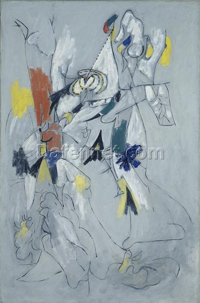 High – Quality Replica of Arshile Gorky’s c.1943 ‘Waterfall’ Surrealist Abstract Oil Painting for Office Spaces and Art Galleries