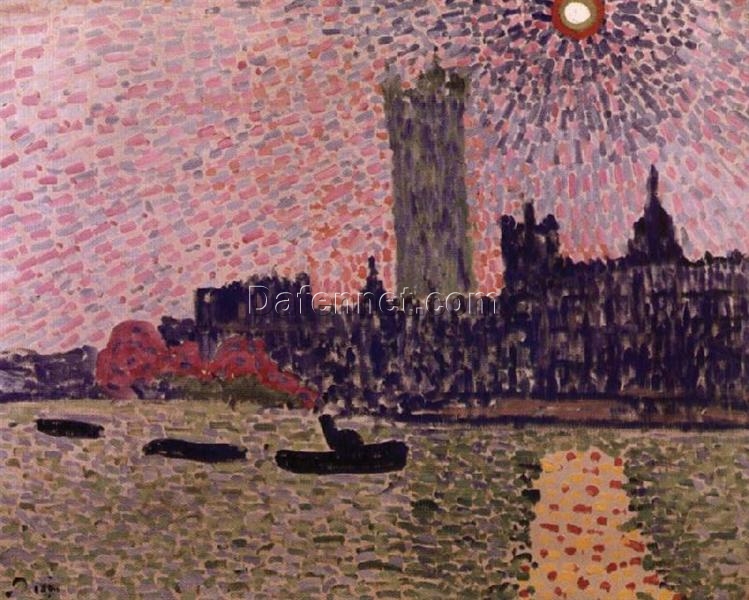 Andre Derain’s ‘Westminster’ Inspired Oil Painting on Canvas – A Captivating Pointillist and Neo-Impressionist Cityscape for Art Collectors